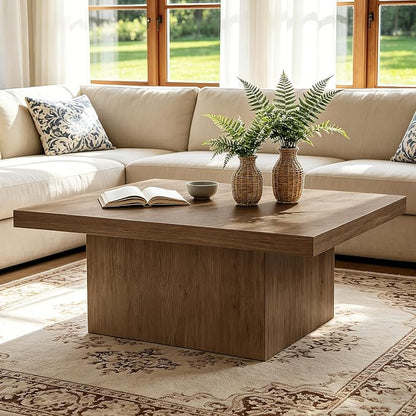 Square Coffee Table,Wooden Living Room Table,Center Table with a Large Tabletop,35.4" x 35.4",for Small Spaces, Apartments, Living Rooms, Vintage Brown