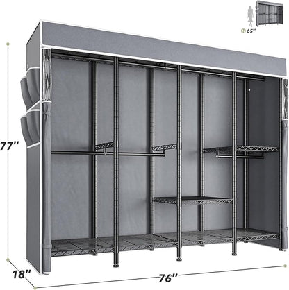 Raybee Clothes Rack with Cover,Clothing Rack for Hanging Clothes,Portable Closet,Adjustable,1150LBS,18" D x 76" W x 77" H,Black
