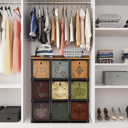 Fabric Dresser with 9 Drawers, DIY Cube Organizer for Closet, Storage Drawer Unit Chest of Drawers for Bedroom, Living Room, Hallway, Dorm, Pattern