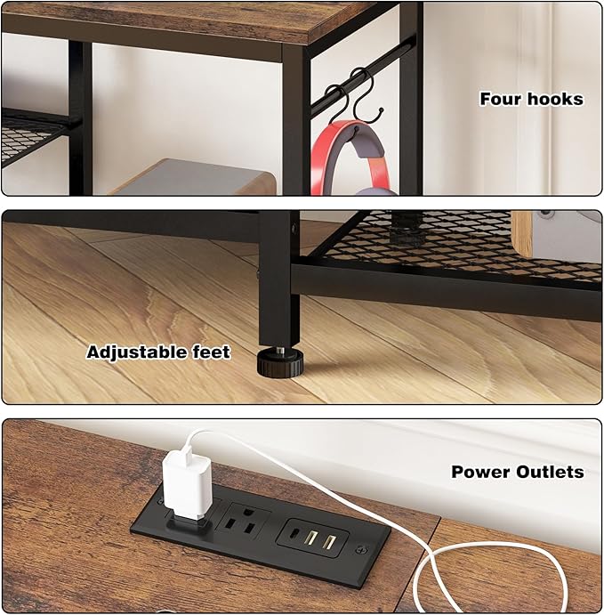 YGEOMER Entertainment Center for TVs Up to 50 Inch, TV Stand with Power Outlet and Open Storage Shelves, TV Media Console Table for Living Room and Bedroom, Rustic Brown
