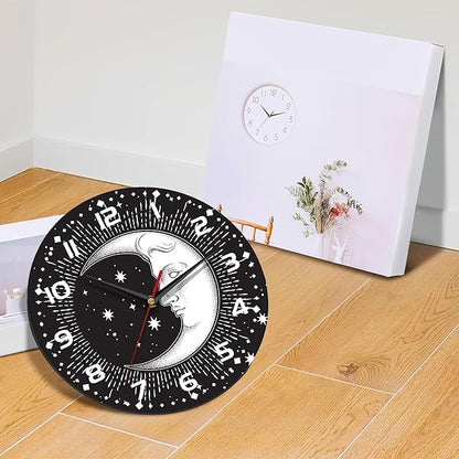 Clock for Living Room, Boho Crescent Moon and Stars Wall Clock Silent Non-Ticking Battery Operated Clock 10 Inch, Home Decor for Living Room, Kitchen, Bedroom and Office