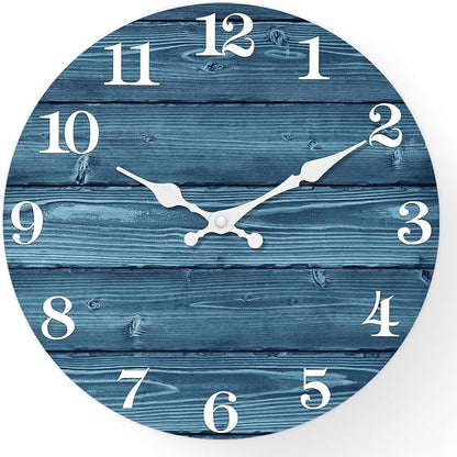 XFM Blue Wall Clock Battery Operated 10 Inch Silent Wood Wall Clocks Country Retro Farmhouse Wall Clock Decorative for Kitchen Living Room Bedroom