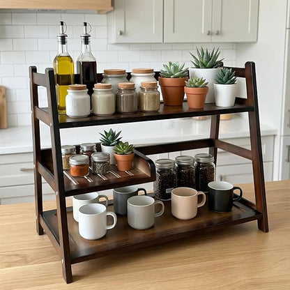 3 Tier Bamboo Matcha Station shelf, coffee station organizer Shelf for Kitchen Countertop, Tea station organizer - Matcha Powder, Tools & Cup Organizer for Matcha Lovers, Home Baristas.