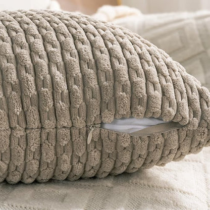 Set of 4 Taupe Decorative Throw Pillow Covers 16x16 Inch Corduroy Pillow Covers for Bed Couch Sofa Living Room Soft Square Cushion Cases