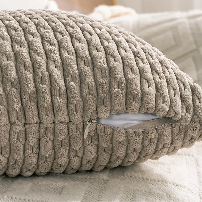 Set of 4 Taupe Decorative Throw Pillow Covers 18x18 Inch Corduroy Pillow Covers for Bed Couch Sofa Living Room Soft Square Cushion Cases