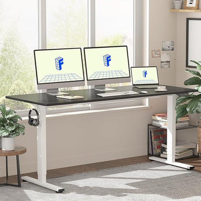 FLEXISPOT EN1 One-Piece Standing Desk with 1-Inch Thick Seamless Desktop, 60"x24" Electric Height Adjustable Desk for Home Office, Multi-Monitor Setups & Easy Assembly, Black