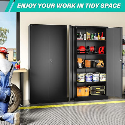 SISESOL Wide & Deep Metal Storage Cabinet with Lock & 5 Shelves,72" Black Garage Storage Cabinet with Locking Doors,Lockable Cabinets for Home,Office,Garage,Shop,Basement 72x36x18