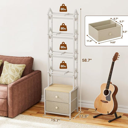 CD Storage Rack with Drawers, 5-Tier Media Organizer DVD Storage Shelf, Large Capacity for CD/DVD, Books & Games, Ideal for Living Room & Home Office, 15.7×11.8×58.7Inches