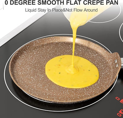 Innerwell Nonstick Crepe Pan, Granite Coating Flat Skillet Dosa Tawa Tortilla Pan, 10 inch Pancake Griddle Roti Pan With Stay-Cool Handle, Induction Compatible, PFOA Free