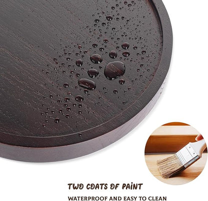 Round Decorative Tray Wood Bathroom Counter Organizer Farmhouse Kitchen Decor Wooden Riser for Soap Dish, Perfume, Candle, Sponge, 10" - Walnut