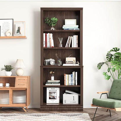 72 in Tall Bookcase, Dark Cherry 31.3 in Wide Floor Standing Bookshelf, 5 Tier Large Floor Standing Display Storage Shelves with Adjustable Shelves for Living Room Hallway Home Office Bedroom