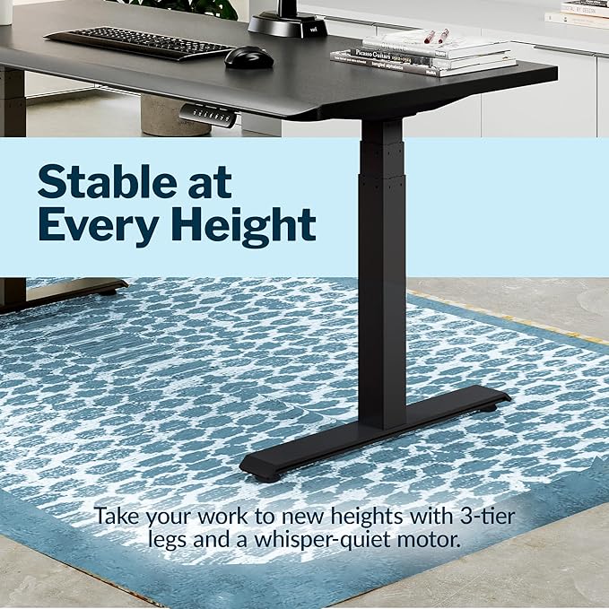 Vari ComfortEdge 60x30 Inch Adjustable Electric Standing Desk – Sit Stand VariDesk with Memory Presets, Sloped Edge, 200 LB Capacity + Tool-Free Assembly (Black Top/Black Legs)