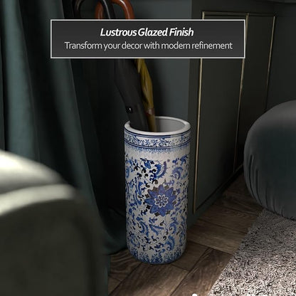 Red Lantern 18" Umbrella Stand - Blue and White Floral