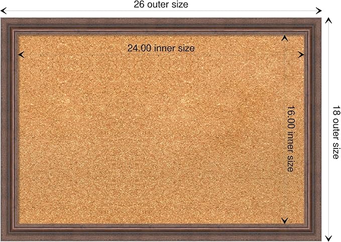 Amanti Art Natural Cork Board for Wall, 18x26 Vision Board with Brown Wood Frame, Medium Corkboard Office Decor for Home Organization, Rustic Farmhouse Corkboard Pinboard to display items for home