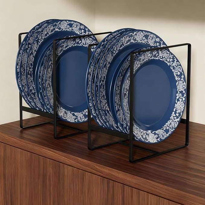 4 Pieces Plate Organizer for Kitchen Cabinet, Metal Dish Organizers Upright Dish Racks Plate and Bowl Storage Organizer for Pots Pans Cutting Boards (Black, 2 Sizes)