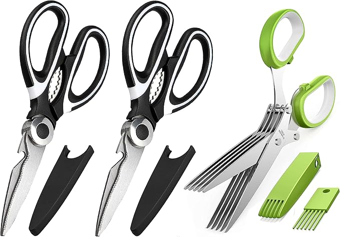 OMDAR Kitchen Scissors 3 Pack - Replacement - Stainless Steel Cooking Shears for Cutting Meat, Food, Fish, Poultry Multipurpose Sharp Sissors for Dishwasher Safe, 8.3 Inch