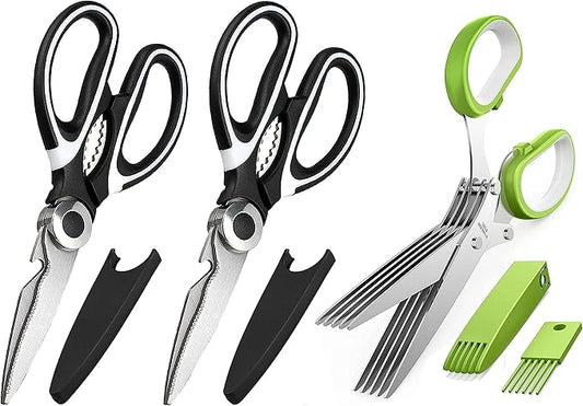 OMDAR Kitchen Scissors 3 Pack - Replacement - Stainless Steel Cooking Shears for Cutting Meat, Food, Fish, Poultry Multipurpose Sharp Sissors for Dishwasher Safe, 8.3 Inch