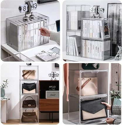 Clear Stackable Plastic Storage Bins with Lid, Dustproof Acrylic Display Case for Collectibles, Large Figures Showcase, Shoe Storage Box, Closet Organizer for Book Cosmetic Purse (L, Count, 1)