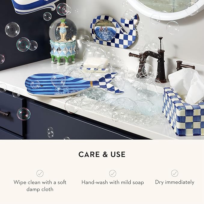 MACKENZIE-CHILDS Tissue-Box Cover, Tissue Holder for Home Decor, Blue-and-White Royal Check, Square