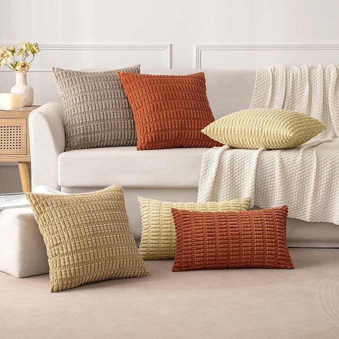 MIULEE Pack of 2 Corduroy Decorative Euro Sham Throw Pillow Covers 22x22 Inch Soft Boho Striped Pillow Covers Modern Farmhouse Home Decor for Sofa Living Room Couch Bed Khaki