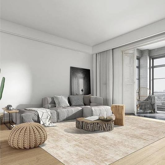 6x9 Area Rugs Washable Rug: Large Modern Abstract Living Room Rug Soft Anti-Skid Thin Carpet Indoor Floor Non-Shedding Carpets for Bedroom Dining Room Farmhouse Nursery Home Office Beige