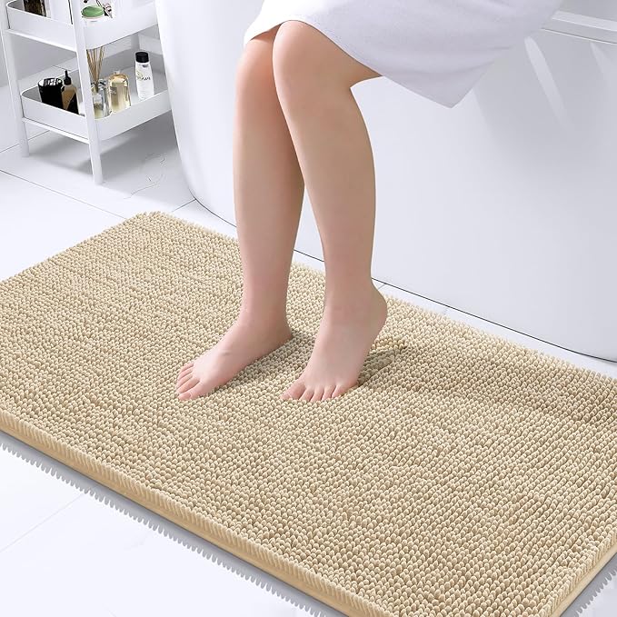 OLANLY Large Bathroom Rugs 45x27, Extra Soft Absorbent Chenille Bath Rugs, Rubber Backing Quick Dry, Machine Washable Bath Mats for Bathroom Floor, Tub and Shower, Home Decor Accessories, Beige