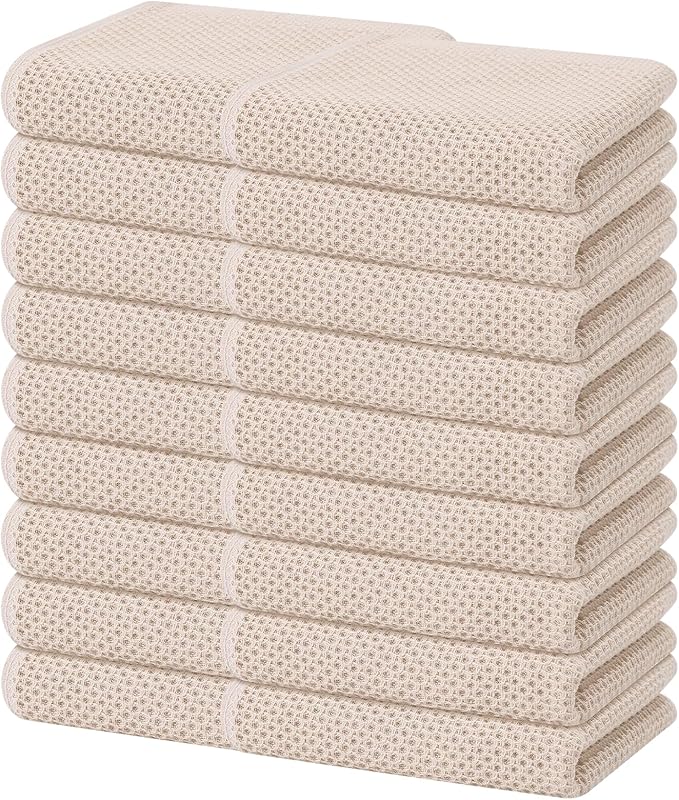 Homaxy 100% Cotton Waffle Weave Kitchen Dish Towels, Ultra Soft Absorbent Quick Drying Cleaning Towel, 13 x 28 Inches, 18-Pack, Beige