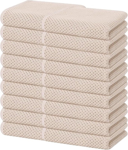 Homaxy 100% Cotton Waffle Weave Kitchen Dish Towels, Ultra Soft Absorbent Quick Drying Cleaning Towel, 13 x 28 Inches, 18-Pack, Beige