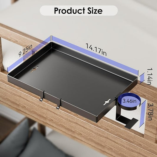 INNOPLUS Foldable Bedside Shelf, Heavy Duty Metal Clip-On Bed Tray Table for Top Bunk Beds,Floating Desk Tray for Dorm Room Essentials Loft Nightstand Organizer with Cup Holder & Cord Holes