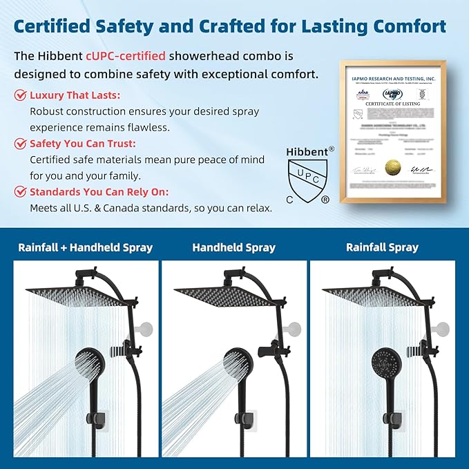 Hibbent All Metal cUPC Certified Shower Head, 10'' High Pressure Rain Shower Head, Handheld Showerhead Combo with 16'' Adjustable Extension Arm, 10 Sprays, 71'' Hose, Shower Holder, Oil Rubbed Bronze