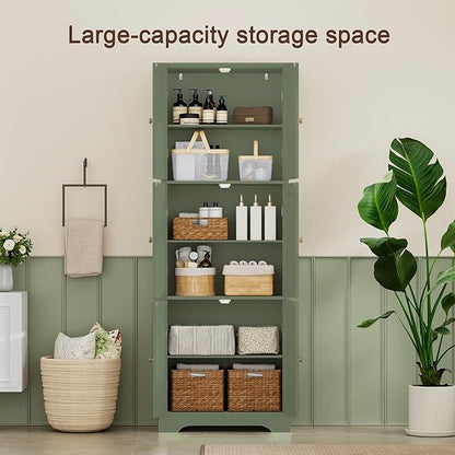 ChooChoo Tall Bathroom Storage Cabinet with 6 Doors, Freestanding Floor Cabinet with Adjustable Shelves, Green Pantry Cabinet for Bathroom, Kitchen, Laundry Room