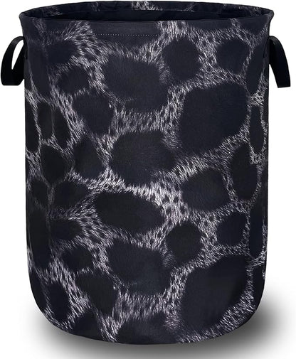 Grey Black Leopard Print Laundry Basket Foldable Animal Leopard Laundry Hamper Oxford Cloth Colorful Tote Bag Clothes Toy Storage Bucket For Bathroom/Laundry Storage/Bedroom 18.9 x 16.5 Inch