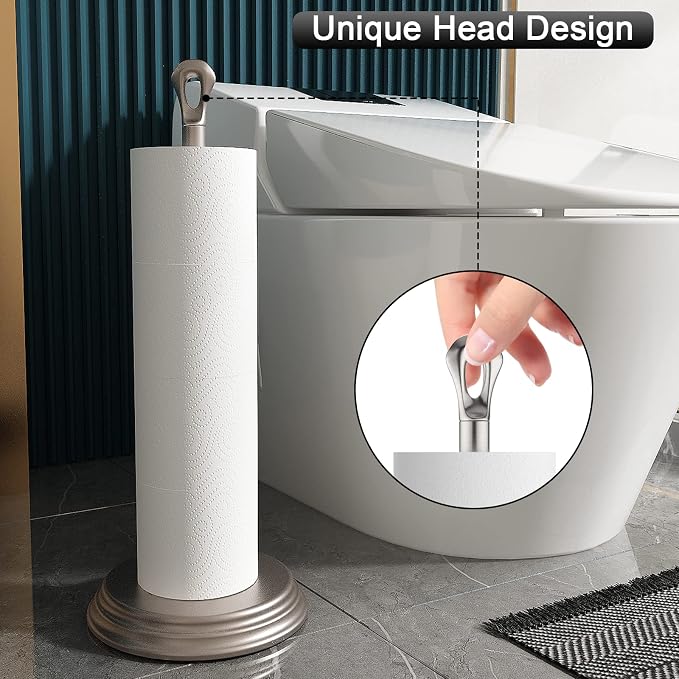 KASUNTO Toilet Paper Holder with Rustproof, Metal Free Standing Toilet Paper Stand Storage for Bathroom, Tissue Paper Roll Holder for Bathroom Accessories (Brushed Nickel)