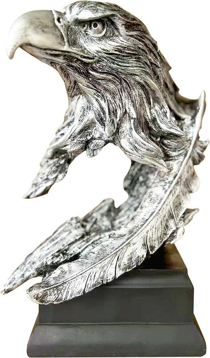 H&W Silvery Bald Eagle Figurines - The USA's National Emblem - Resin Statue Decoration for Home/Study/Living Room, Great Collectible Figurines, Best Gift for The Man, Silvery (HH17-D9)
