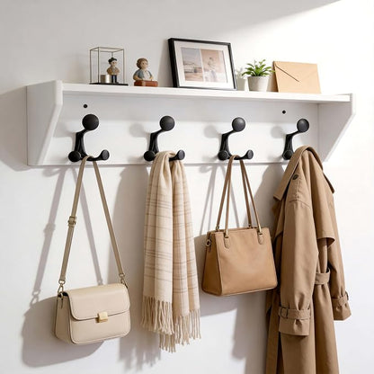 SKOLOO Wall Shelf with Hooks, 24-Inch White Coat Rack Wall Mount with Shelf Organizer - Heavy Duty, 4 Tri Hooks - Perfect for Entryway, Hallway, Living Room, Bedroom, Mudroom