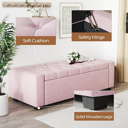 Storage Ottoman Bench,Large Entryway Ottoman with Storage, Rectangular Bench with Cushion and Safety Hinge for Living Room Bedroom