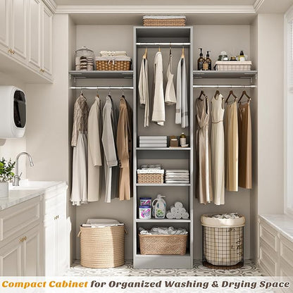 Cyclysio 4FT Small Closet System, 80"H Closet Organizer System with 4 Closets Rods & 3 Shelves, 48" Closets Organizers and Storage for Small Bedrooms, Laundry Rooms, Cloakrooms, Grey