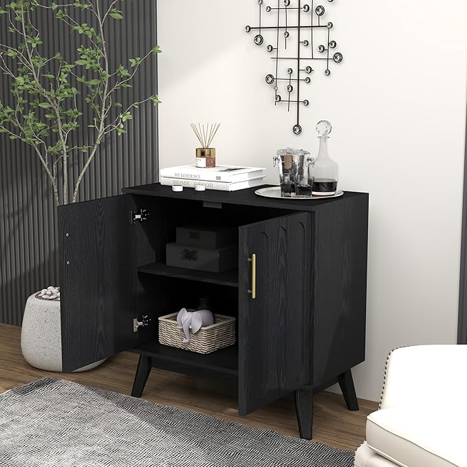 LKTART Black Sideboard Buffet, Small Storage Cabinet with Doors and Shelves for Living,Kitchen