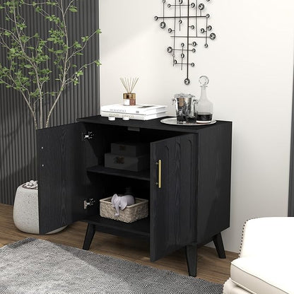 LKTART Black Sideboard Buffet, Small Storage Cabinet with Doors and Shelves for Living,Kitchen