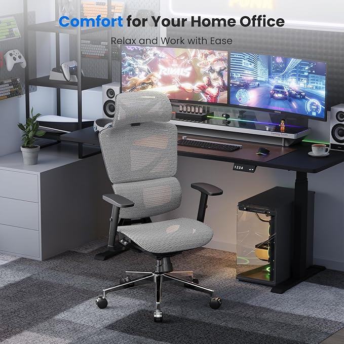 OdinLake L1 Ergo Upgrade 518 Black Ergonomic Mesh Office Chair – Big & Tall 350lbs, Dynamic Lumbar Support, Adjustable Height, Seat Depth, Headrest, Armrests, BIFMA Certified Desk Chair