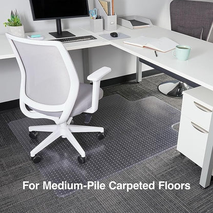 Staples Office Chair Mat, Clear Floor Mats with Lip, Medium-Pile Carpets, Extended Under-Desk Coverage, 46 x 60 Inch, Smooth Glide