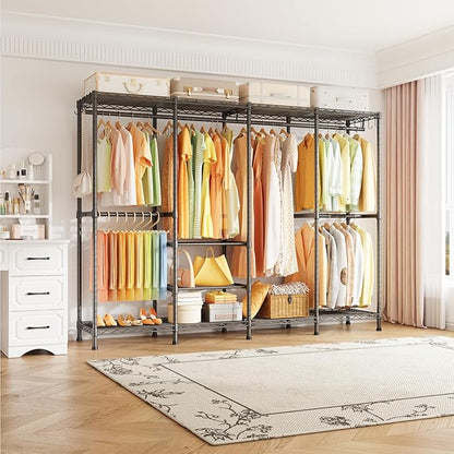 H41 Garment Rack Heavy Duty Clothes Rack, Clothing Racks for Hanging Clothes, Extra Large Freestanding Portable Closet Wardrobe Rack 78.5'' W × 15.8'' D × 76.4'' H, Max Load 1150 Lbs, Black