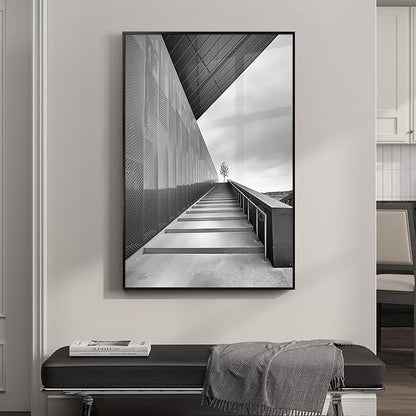 Framed Modern Black and White Wall Art, Contemporary Cityscape Photography Prints Paintings for Walls, Minimalist Geometric Architecture Pictures for Living Room Bedroom Hallway Home Decor 24x36 In
