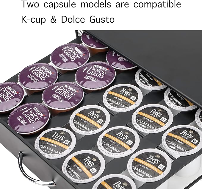 HiveNets Capsule Storage Drawer Coffee Holder Multiple Flavors Pods Organizer 35 Pcs Capacity (Metal)