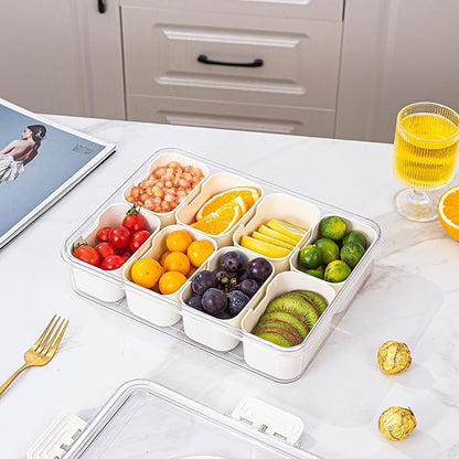 Divided Serving Tray with Lid and Handle - Divided Snack Tray for Portable Snack Platters - Clear Organizer for Candy, Fruits, Nuts, Snacks - Perfect for Party, Entertaining，2 pcs