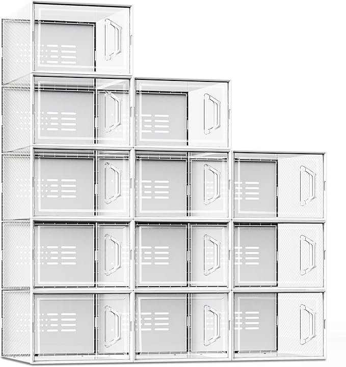 SEE SPRING X-Large Shoe Storage Box Fit Size 11, Clear Plastic Stackable Shoe Organizer for Closet, Space Saving Sneaker Shoe Rack Containers Bins Holders for Entryway, 12 Pack Clear