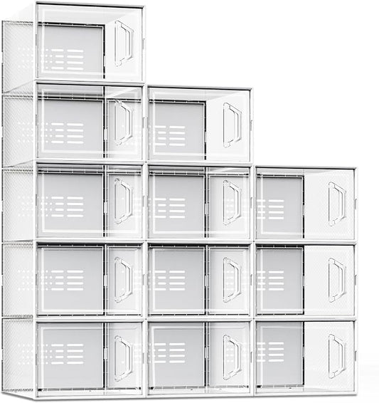 SEE SPRING XX-Large Shoe Storage Box Fit Size 14, Clear Plastic Stackable Shoe Organizer for Closet, Space Saving Sneaker Shoe Rack Containers Bins Holders for Entryway, 12 Pack Clear