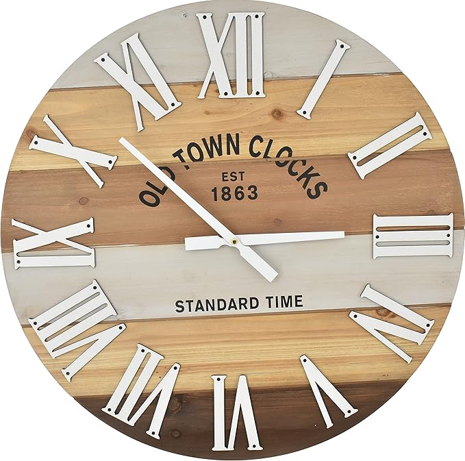 Oldtown Clocks 24" Wooden Multi-Color Maritime Coastal Beach Large Roman Wall Clock (Wood, 24 inch)