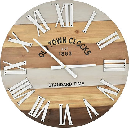 Oldtown Clocks 24" Wooden Multi-Color Maritime Coastal Beach Large Roman Wall Clock (Wood, 24 inch)