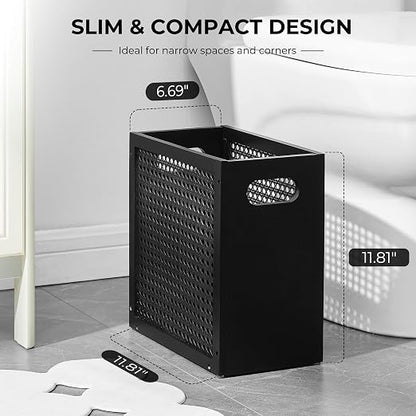 TIOPGHAD Small-Wicker-Waste-Basket-Trash-Can 3 Gallon/11.6 L Bamboo Mini Rattan Wastebasket Garbage Can Trashcan Wood Trash bin for Bathroom Office Living Room(Black)